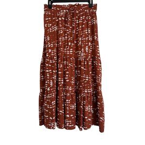 Heartloom Reika Skirt Rust Ivory Elastic Waist Size XS Pullon Rayon Midi NWOT